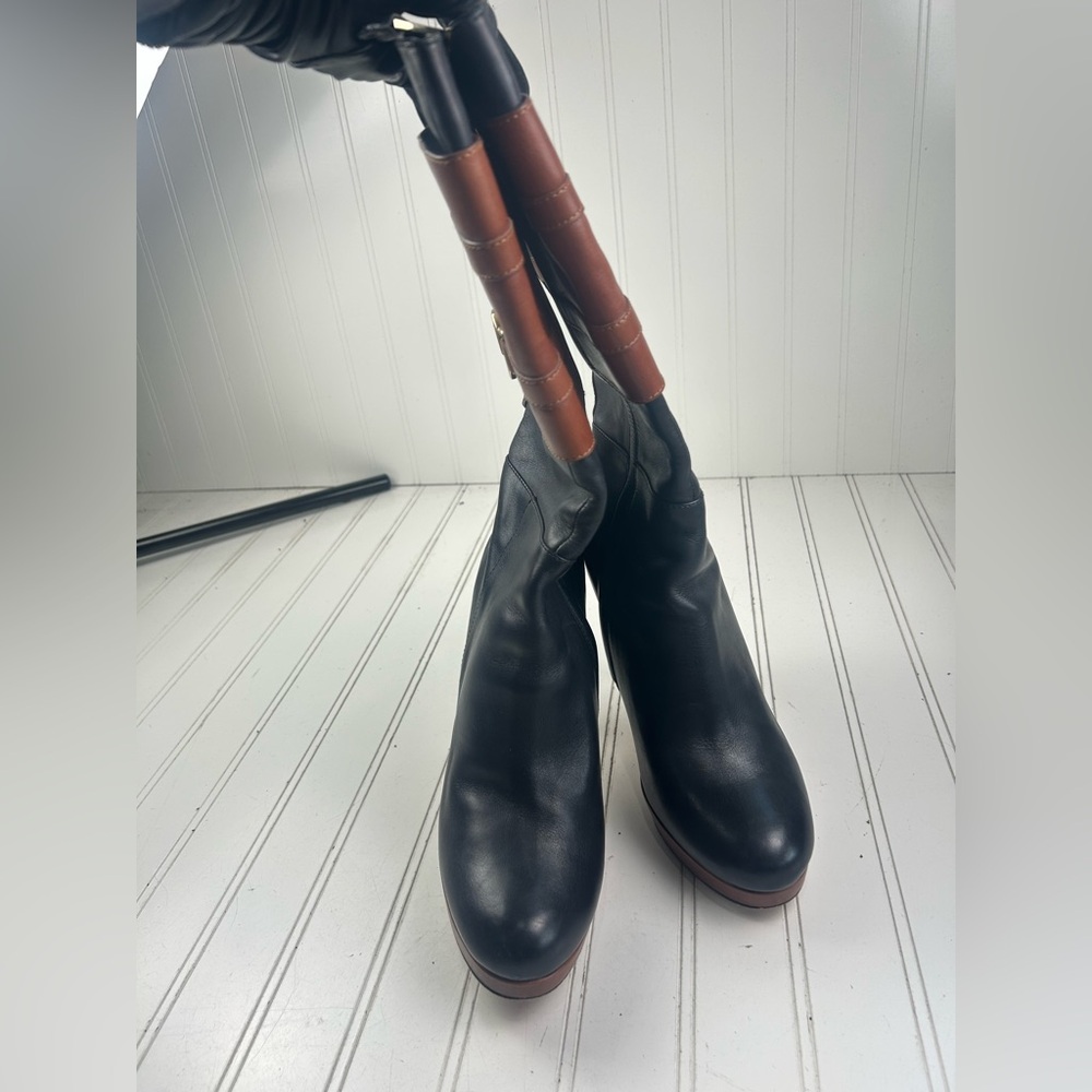 Cole Haan Carolyn Equestrian Black Brown Leather Boots Womenโs Size 10 - Picture 9 of 11